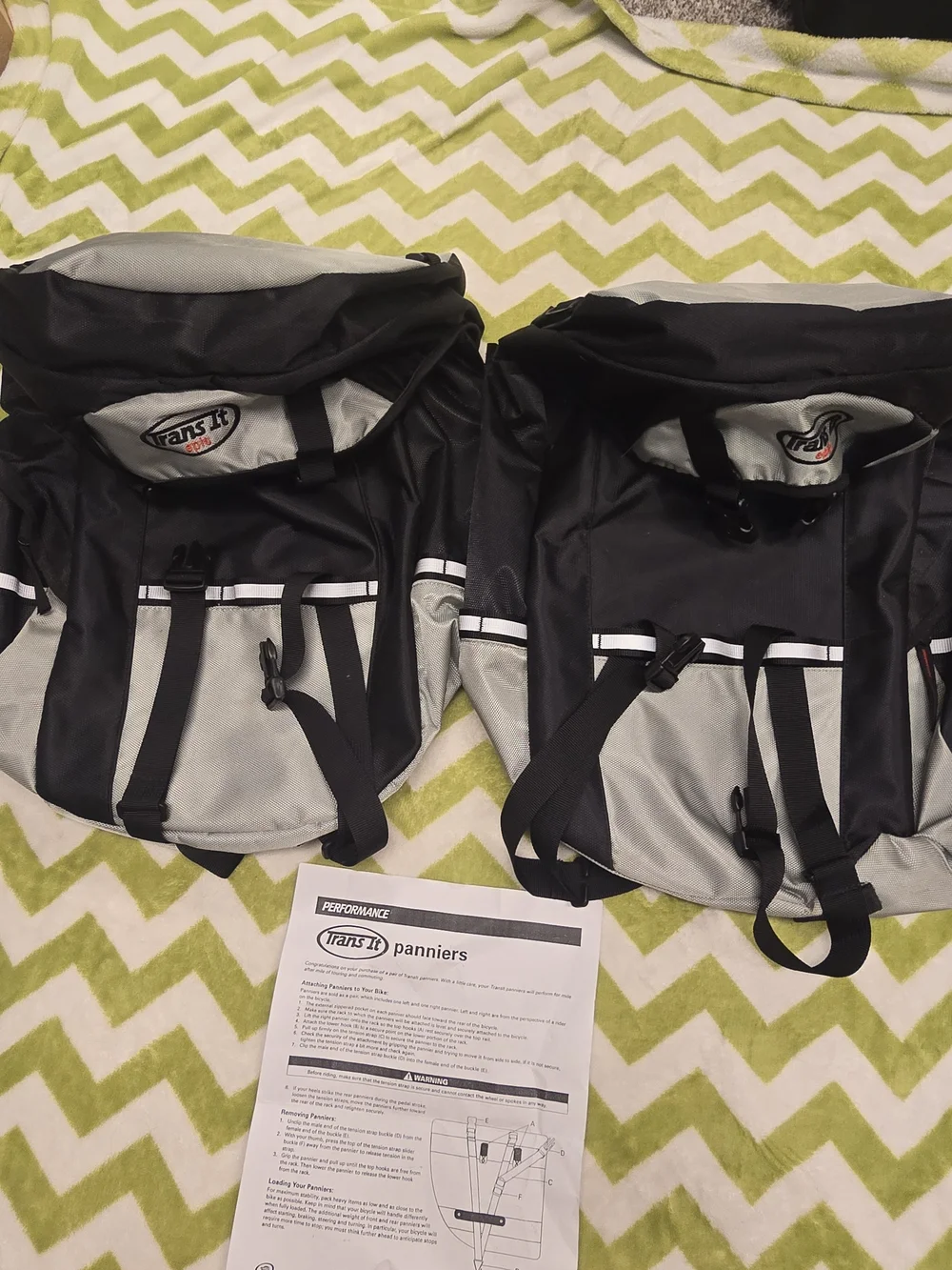 Pair of Black and Light Gray Bike Trans It Epic Pannier Bags New